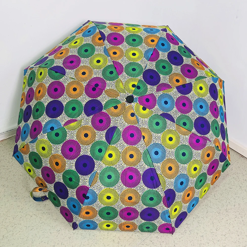 12 bone black glue fashion Ankara batik print automatic folding umbrella durable keel anti-ultraviolet folding umbrella