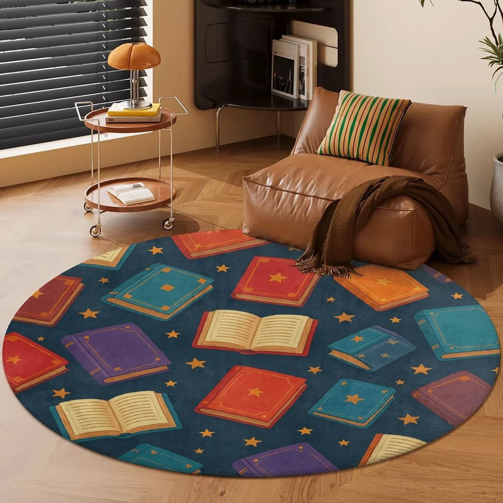 Christmas Round Rug Santa Claus Festive Gift Bell Print Home Furnishing for Holiday Season Interior  Beautification Arrangement