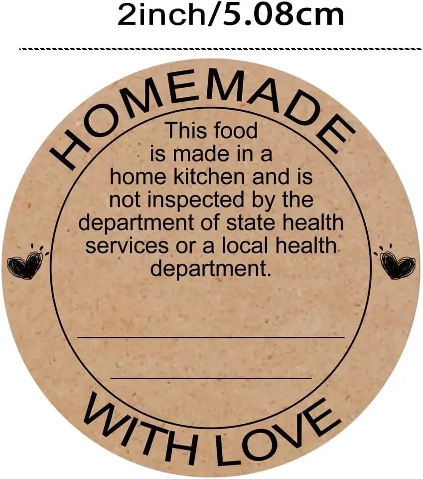 500 Pcs Cottage Food Law Homemade with Love Stickers 2 inch Home Kitchen Inspection Statement Labels Made in Home Kitchen