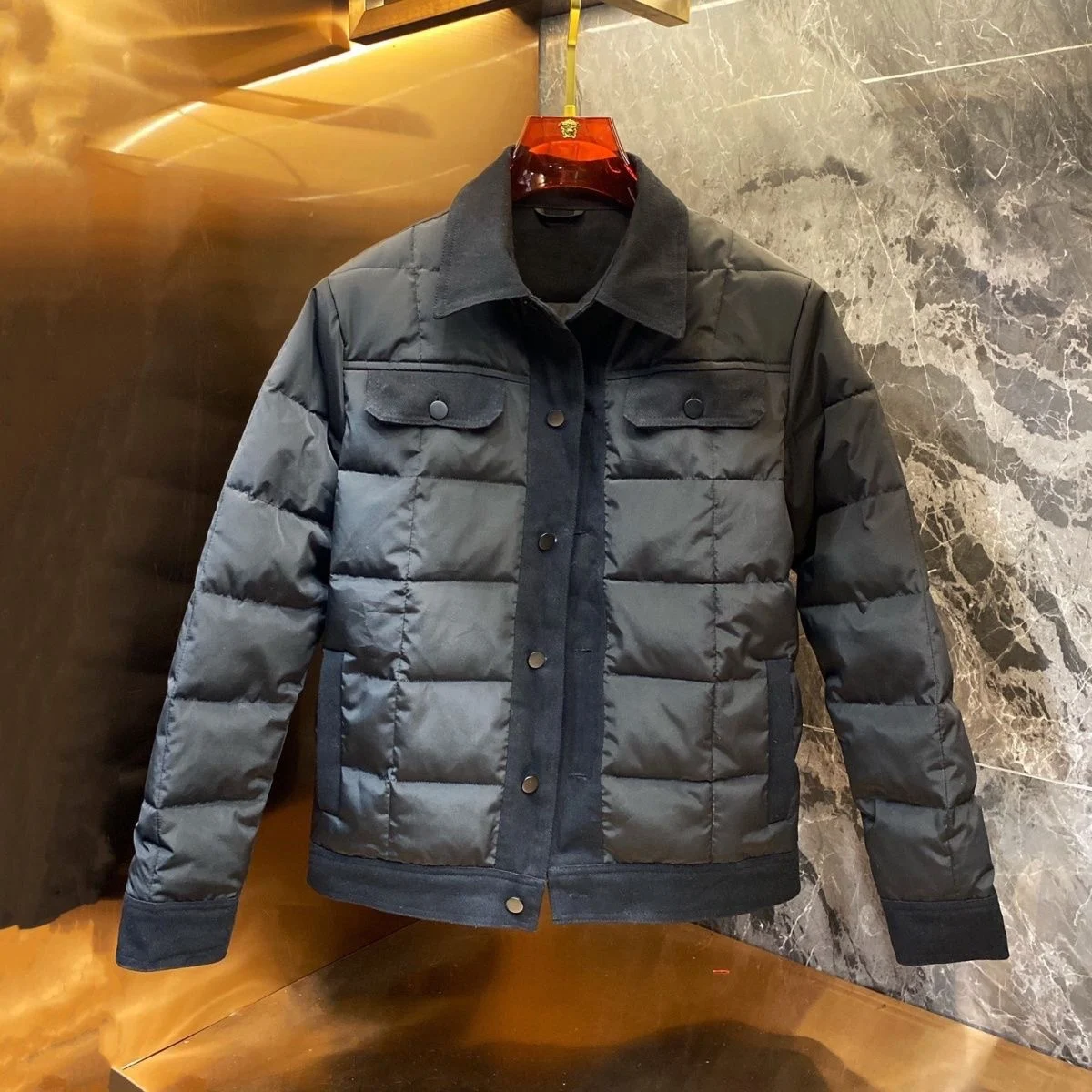 

Winter New Sle Lightweight Luxury Men's Cotton down Jaet Casual Faionable Square Design Collarl Korean Version