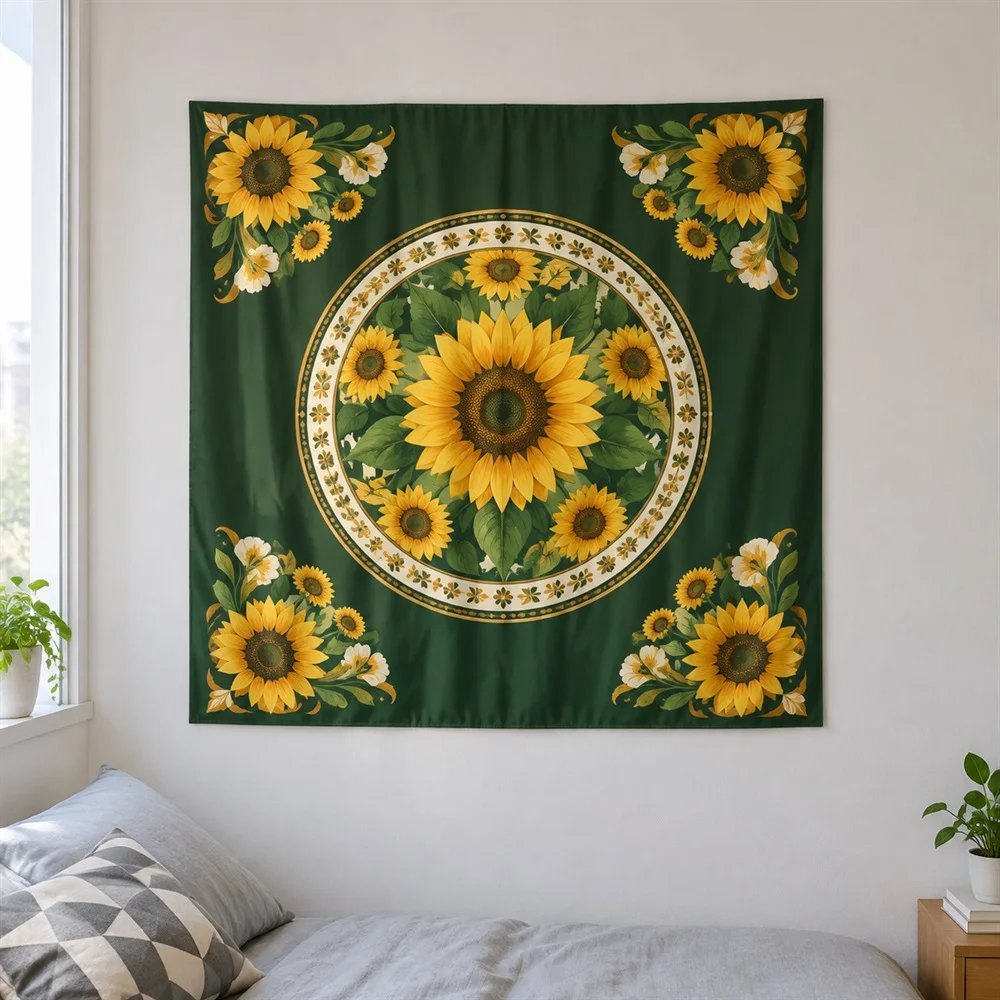 VIKAMA Sunflower Field Tapestry Wall Hanging, HD Print Wall Art, Sunny Decor for Living Room Kitchen Dining Room Sunroom