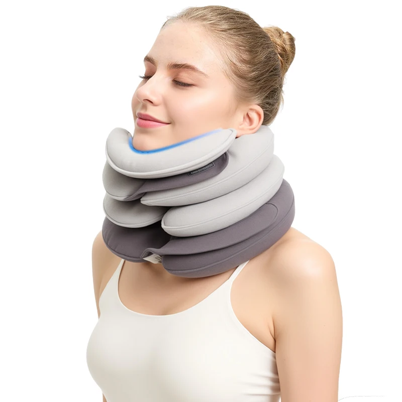 Coussin de soutien cervical gonflable sans fil amélioré – Dispositif de traction cervicale ergonomique pour la maison et le bureau, soulage la fatigue du cou