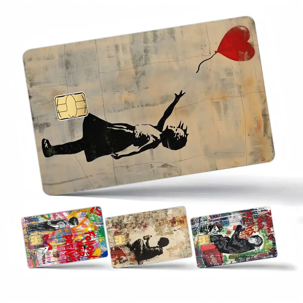 Banksy Street Graffiti 4 Stück 1 Set wasserdichte Aufkleber für VISA-Kreditkarten und U-Bahn-Zugangskarten