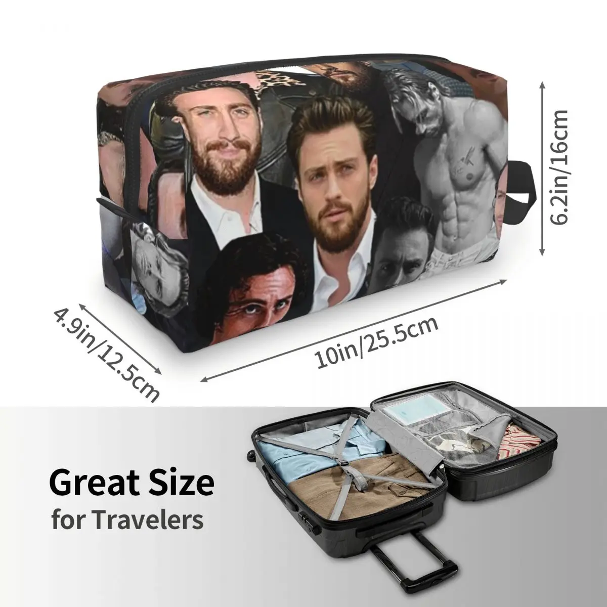 Aaron-taylor Johnson Photo Collage Makeup Bag Cosmetic Organizer Storage Dopp Kit Toiletry Cosmetic Bag for Women Beauty Travel