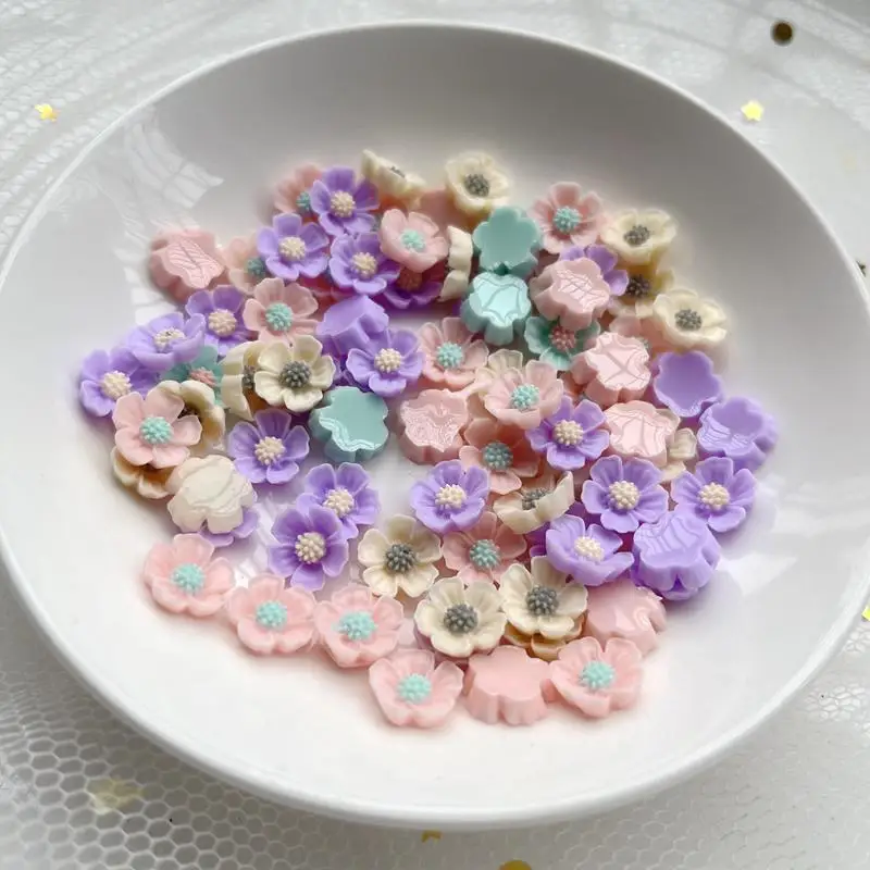 50PCS multicolor Flower flatback Resin Cabochons Scrapbook Craft 10mm DIY Embellishments decor Headwear accessories