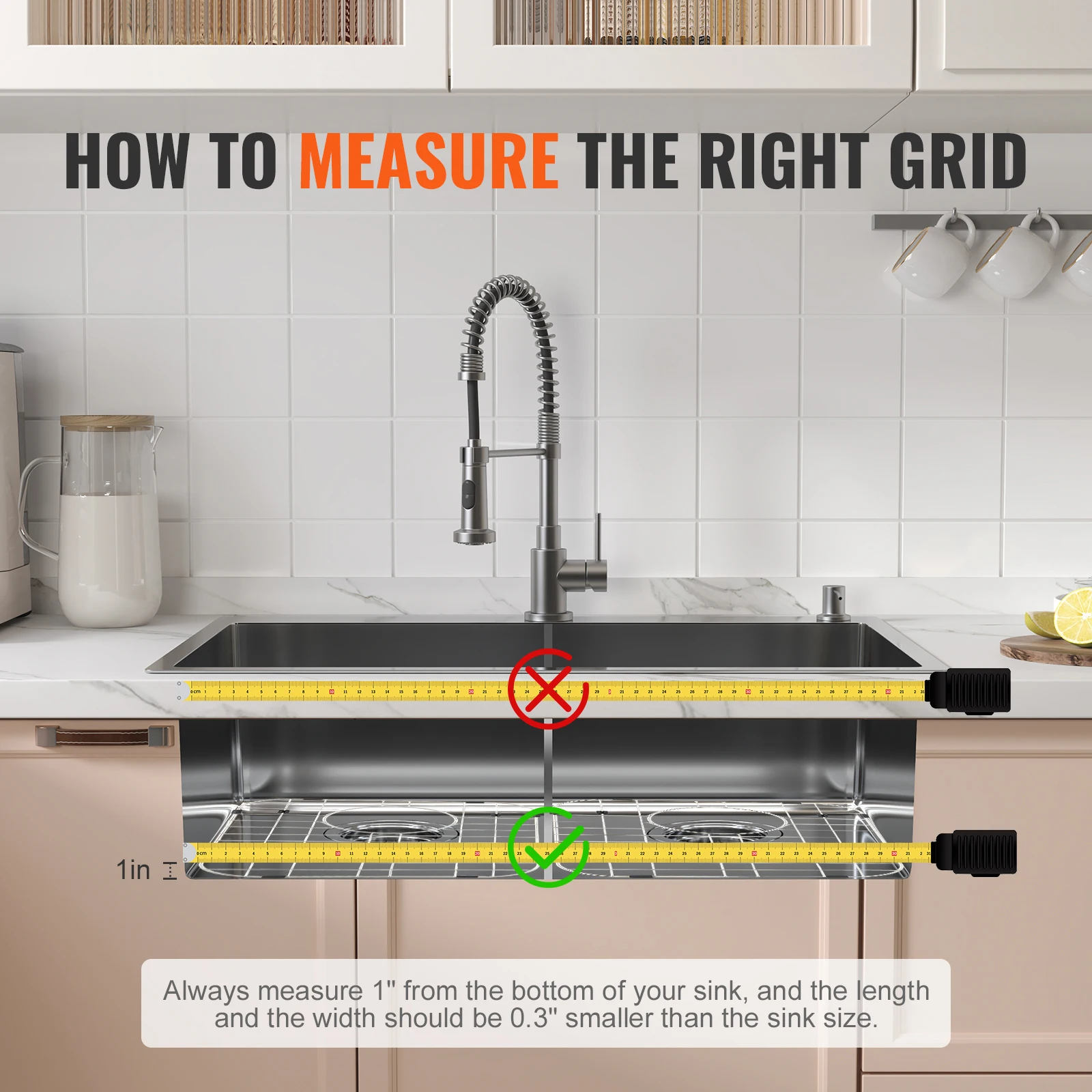 VEVOR 2PCS Sink Protector Grid Centered Drain Sink Grates with R50 Corner Radius Universal Bowl Rack Sink Accessory For Kitchen