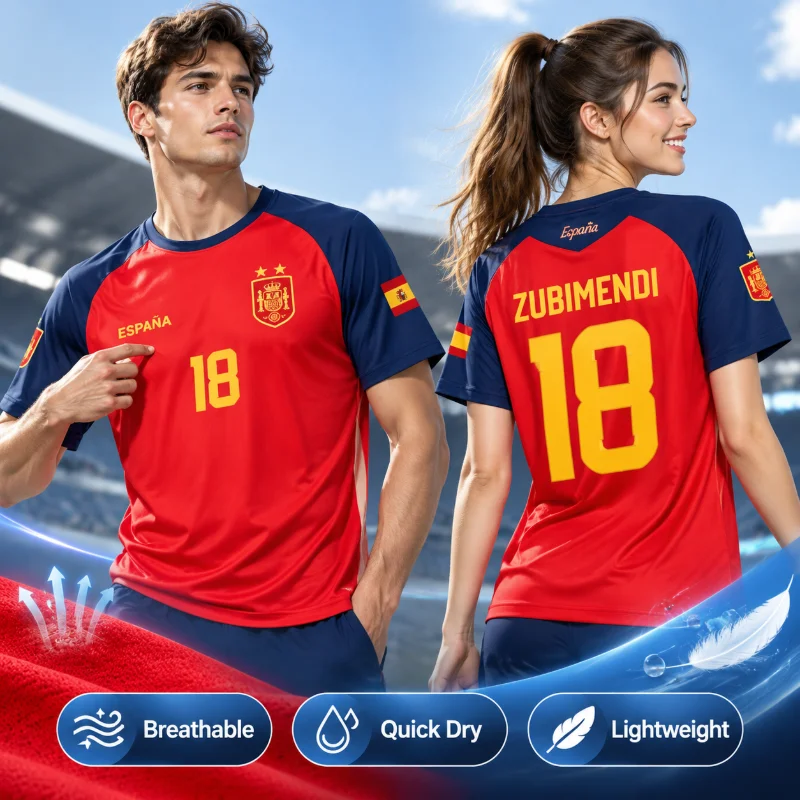 2026 Spain Themed Football Jersey 3D Printed Breathable Quick Drying Short Sleeved Family Outfit Popular Sports Casual T-shirt