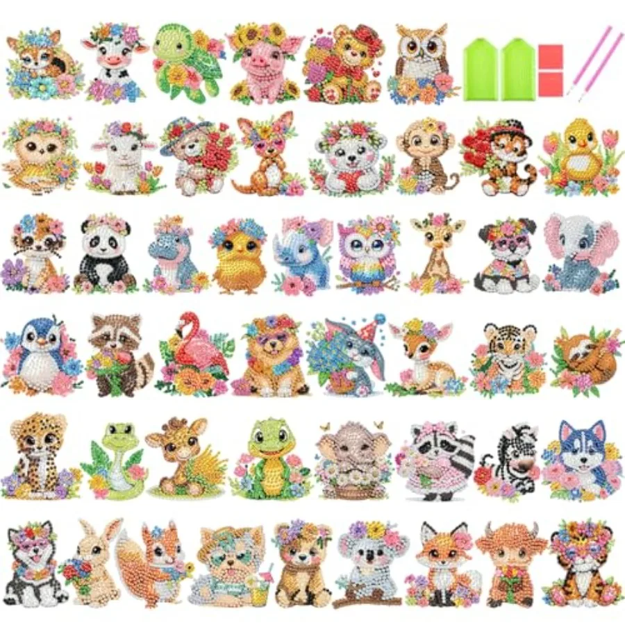

Набор из 48 наклеек для алмазной мозаики с животными, 5D стикеры-мозаика с алмазными стразами для подарков