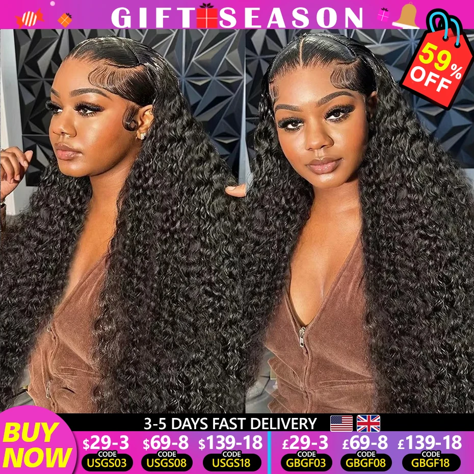 13x4 Deep Wave Transparent Lace Frontal Wigs for Women 32inch 180% Human Hair Peruvian Deep Curly Lace Front Wig Jarin Hair