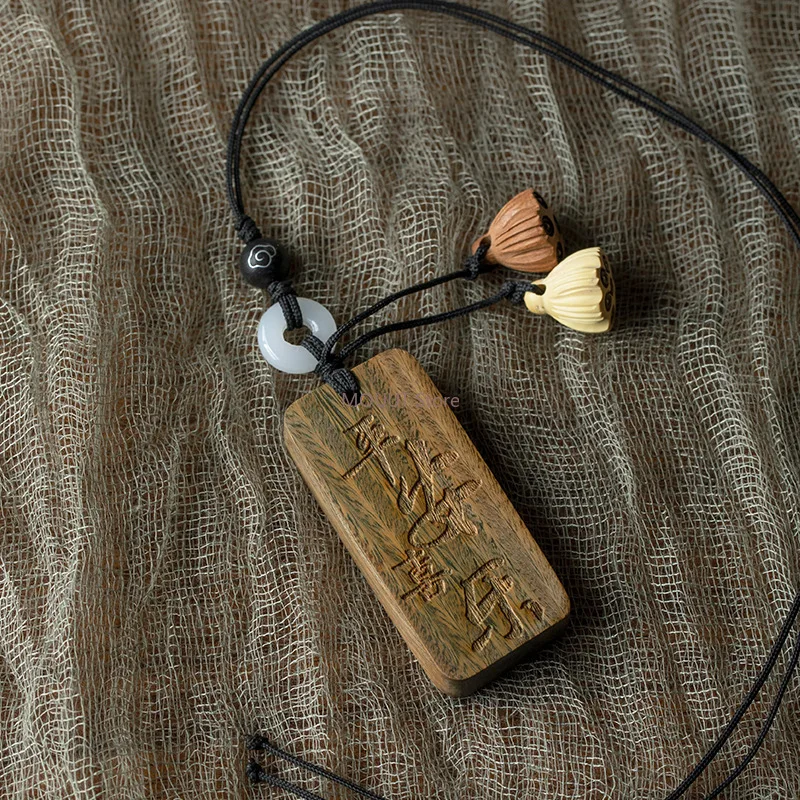 Vintage Sandalwood Peace Pendant-Car Rearview Mirror Ornament, Wooden Engraved in-Car Hanging Charm, New Figurines Miniatures