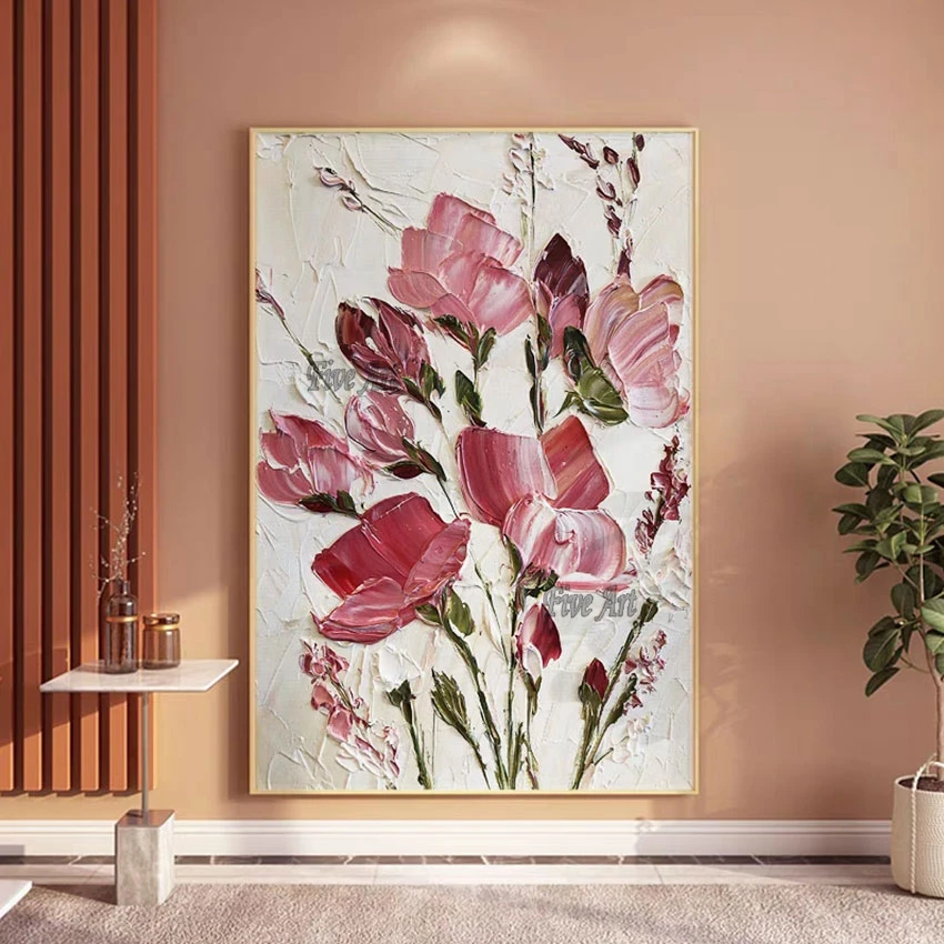 

Acrylic Flowers Textured, Palette Knife Paintings, Canvas Abstract Picture, Frameless, Bedroom Floral Art Wall Decoration Piece
