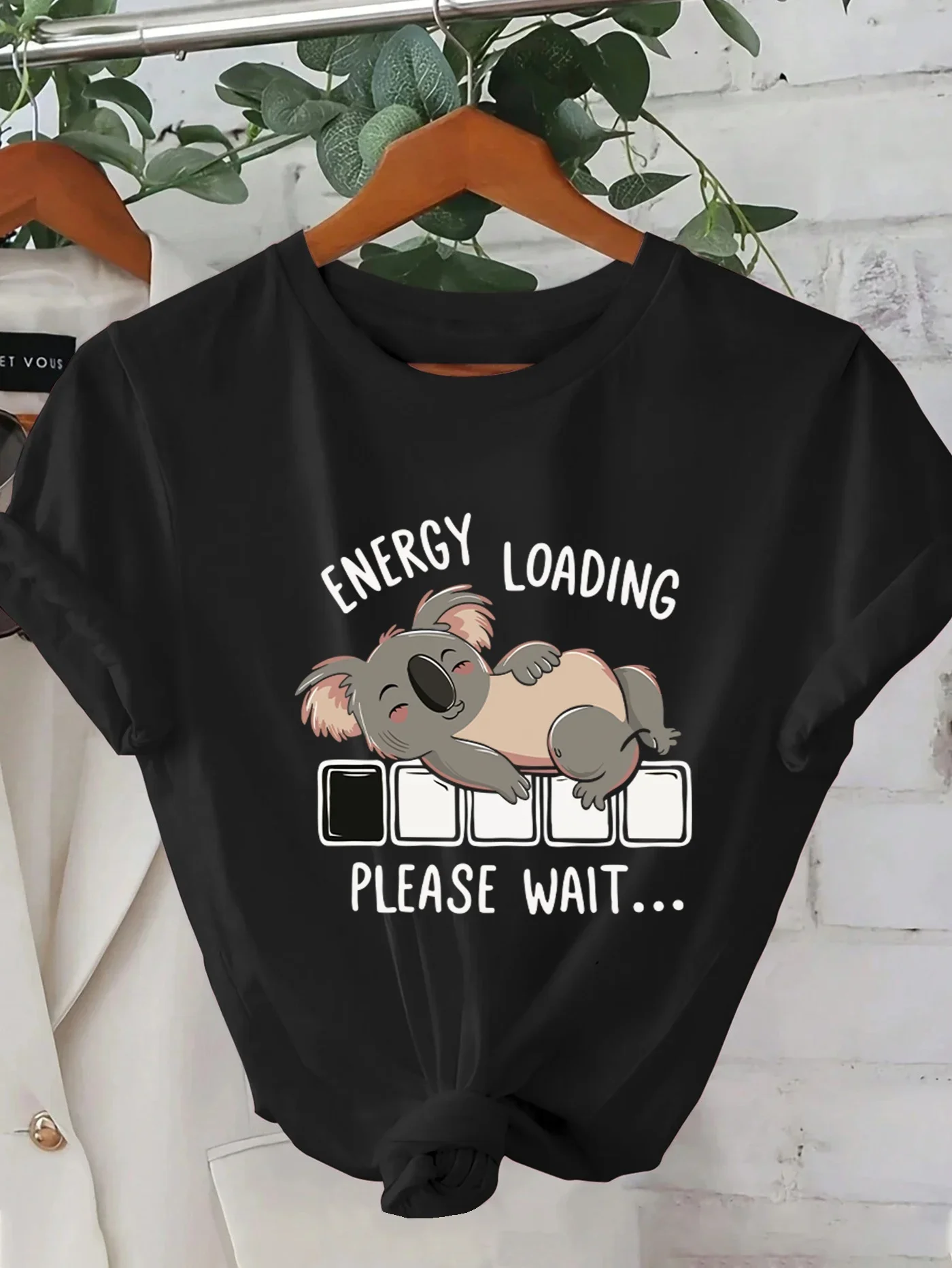 Women's Energy Loading Graphic Tee Casual Short Sleeve Round Neck Summer T-Shirt Koala Battery Casual Tops Daily Wear Clothing