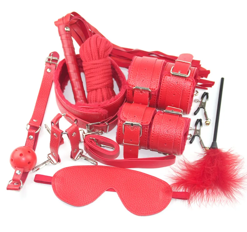 Sex toys SM props 10 piece set binding rope restraint handcuffs tuning mouth plug breast clip alternative adult sexual products