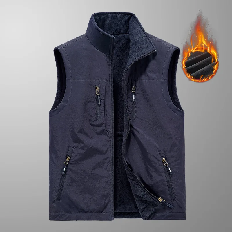 2 IN 1 Reversible Fleece Vest Men Outdoor Sleeveless Jacket Multi Pockets Sports Fishing Hiking Vest chaleco fotografo VT-358