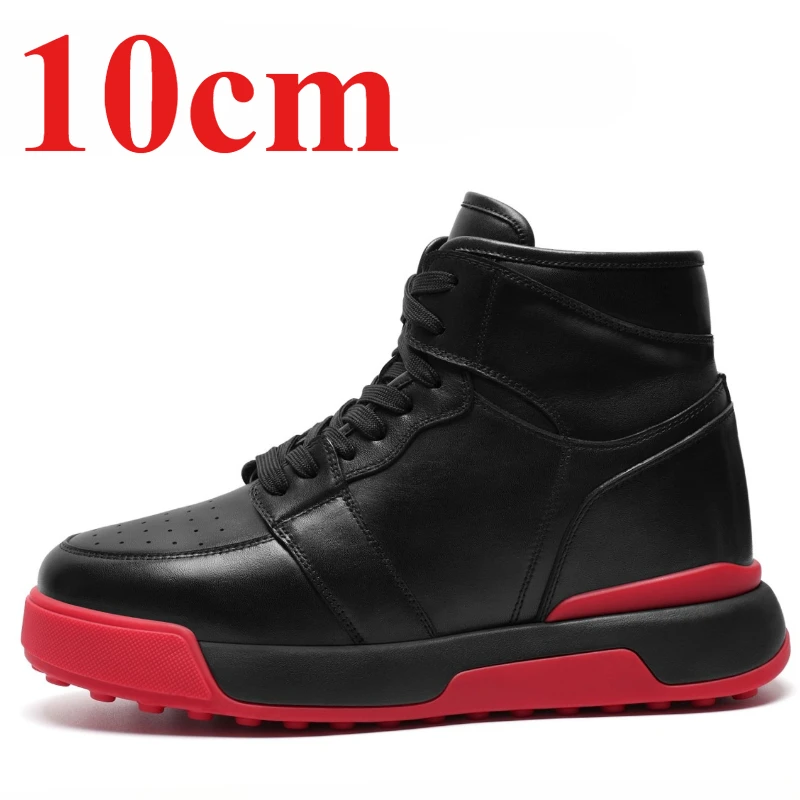 High-top Board Shoes for Men's 10cm Elevator Shoe Genuine Leather Casual Sneakers Thick Sole Comfortable Height Increasing Shoes
