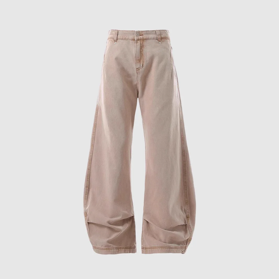 Amerikaanse stijl retro gewassen geplooide gedrapeerde machete jeans losse casual herenbroek