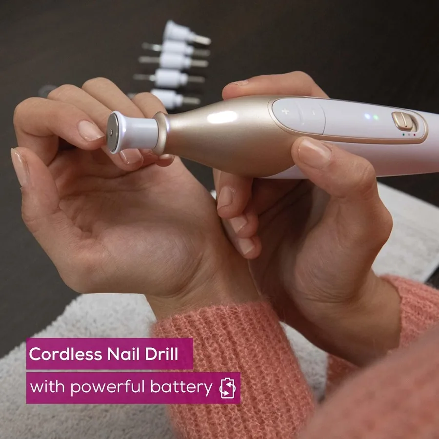 Beurer MP64 Nail Drill Kit Cordless Electric Nail File with 10 Attachments and LED Light Electric Manicure Set with Adjustable