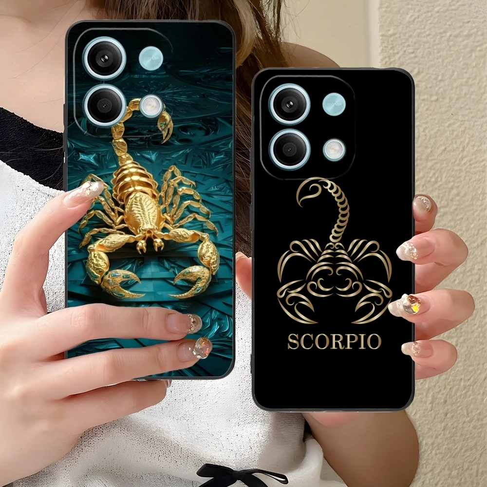 Colored Golden Scorpio Mobile Cell Phone Case for Xiaomi Redmi 14 13 13C 12 12C 10 10C A1 A2 A3 Plus 5G Black Phone Cover Shell