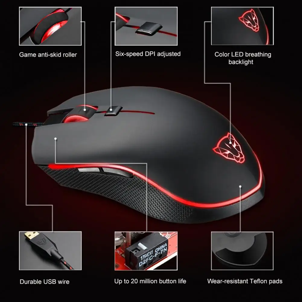 

Convenient Gaming Mouse 6 Buttons Wired Mice Programmable USB Optical Gaming Mouse Office Working