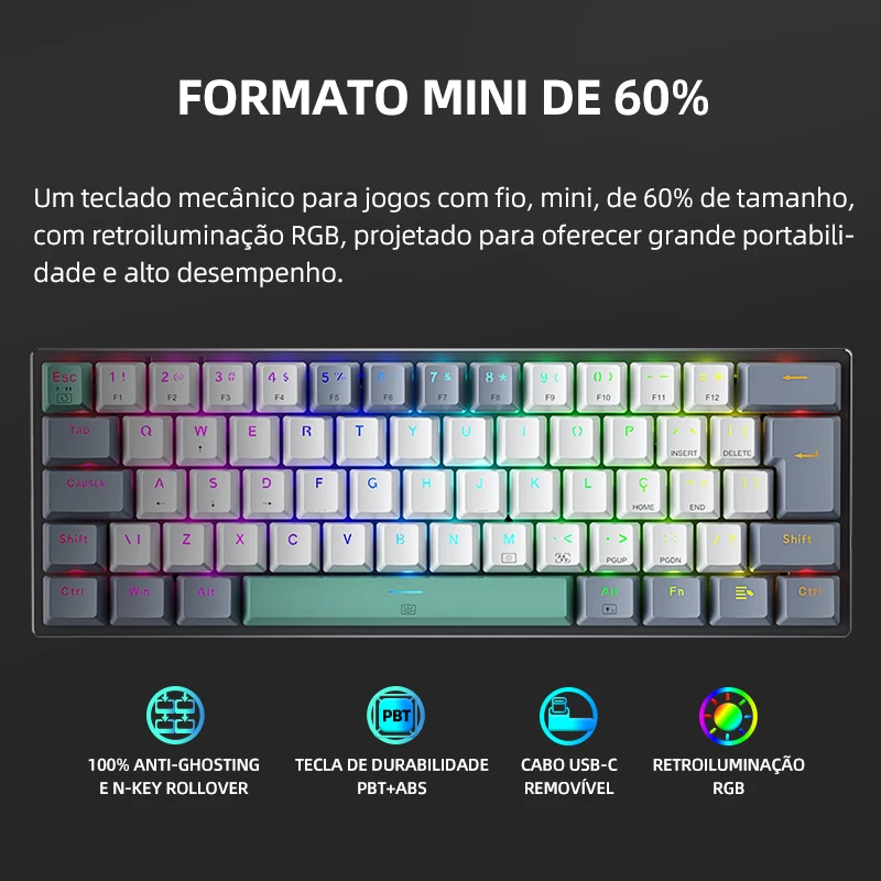 Machenike K500-B61 мини механическая клавиатура 60% ABNT2 раскладка RGB подсветка популярная Проводная игровая клавиатура NKRO для ПК геймера