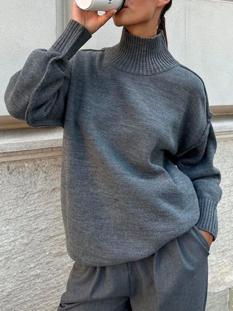 

2024 New Fashion Women's Solid Color Knitted Turtleneck Sweater Autumn Winter Loose Casual Pullovers Female Warm Fashion Sweater