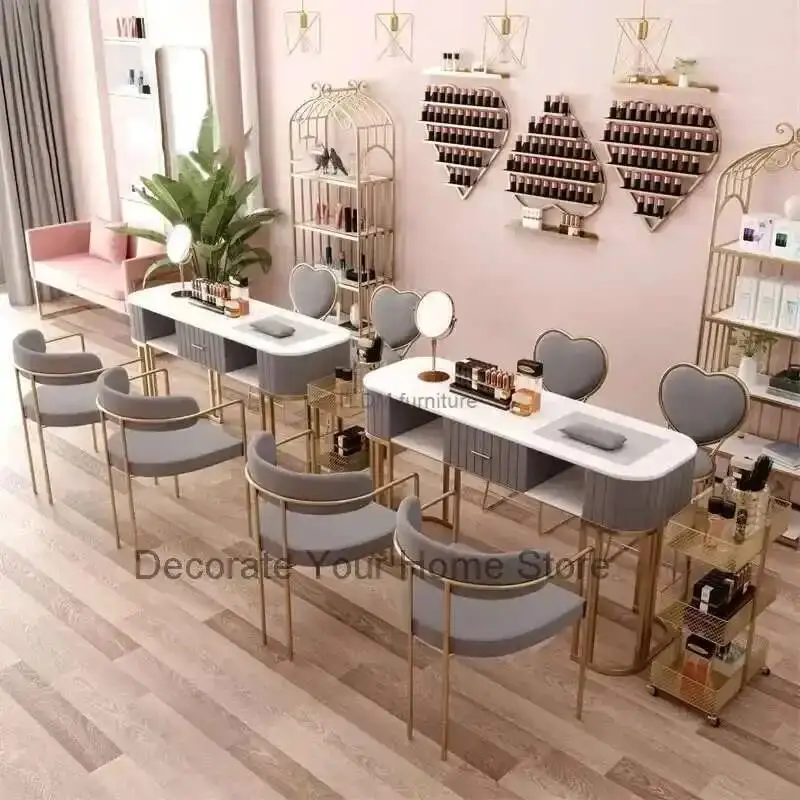 

Modern Minimalist Manicure Table and Chair Set Light Luxury Beauty Salon Nail Tables Salon Furniture Household Nail Makeup Table