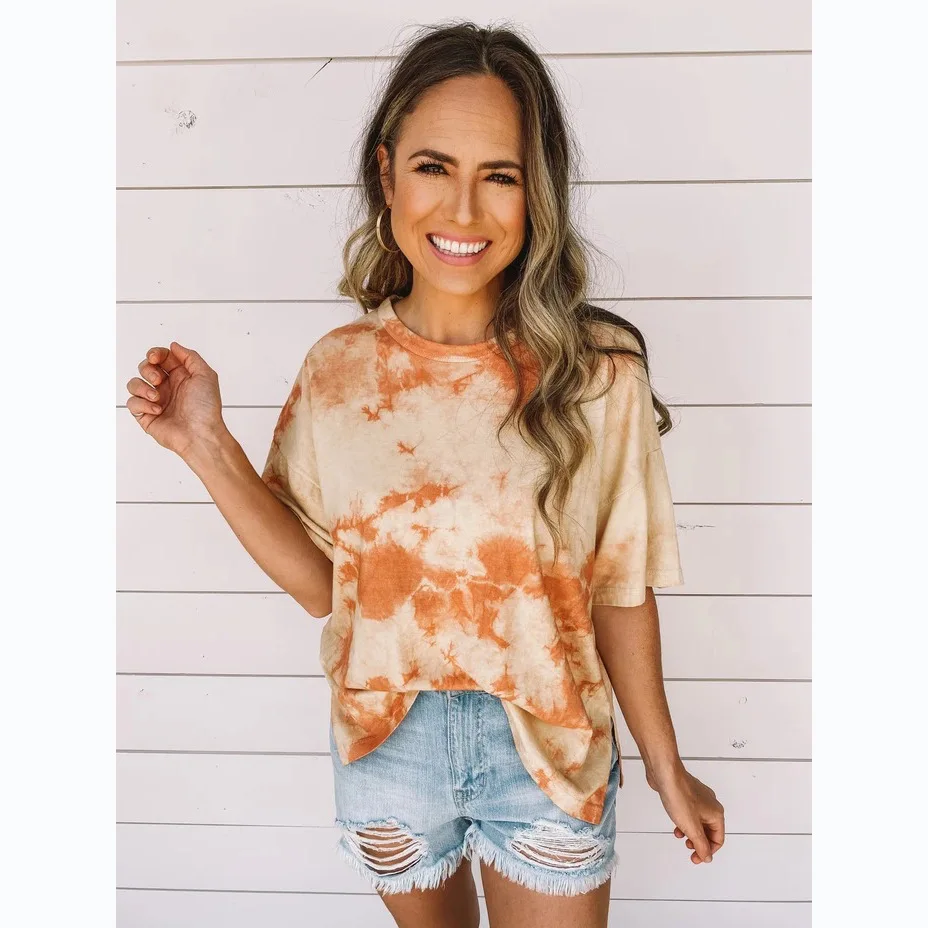 2025 Casual Fashion Trend Spring Summer Mixed Dye Short Sleeve T-Shirt 518