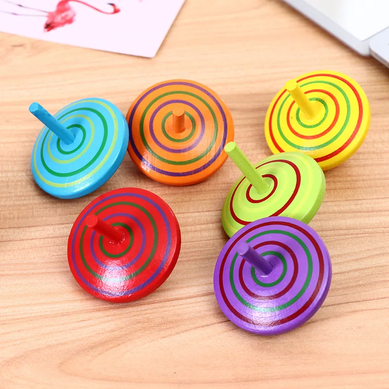 4Pcs Kids Mini Colored Cartoon Pine Cones Wooden Gyro Toys Children Adult Relief Stress Desktop Spinning Top Educational Game