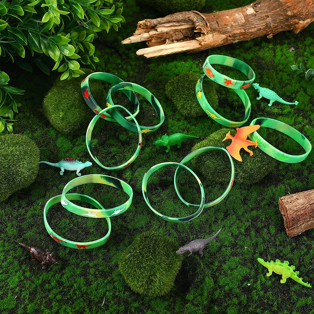 10 Pcs Dinosaur Silicone Wristband Dinosaur Party Favors Bag Filled Jungle Jurassic Dinosaur Themed Kids Birthday Party Supply