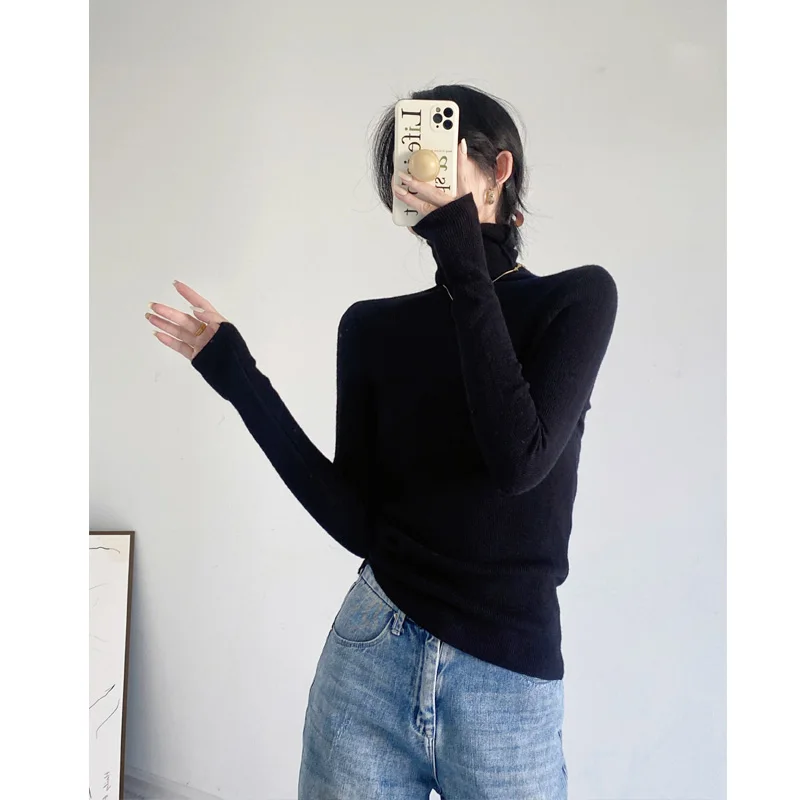 

Женский вязаный свитер с высоким воротником, мягкий и уютный базовый слой, модная внутренняя одежда, тонкий зимний топ, новинка