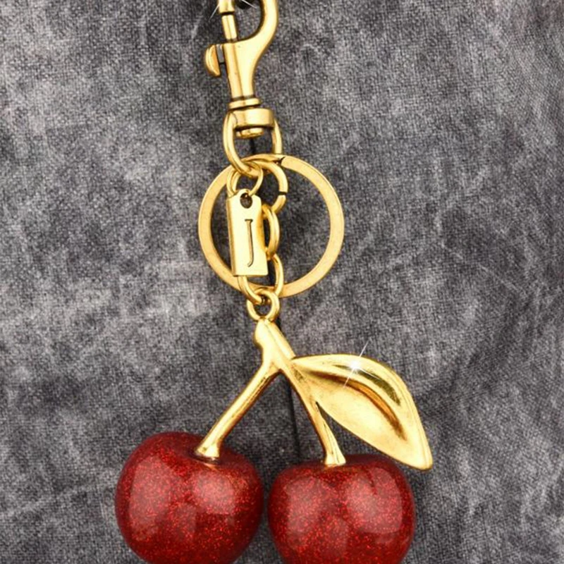 N-Z Letters Red Cherry Keychain Summer Fruits Cherries Pendant Keyring For Women Men Jewelry Car Key Holder Accessories Gifts