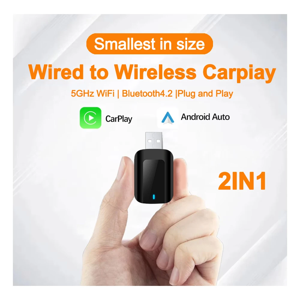 2 in 1 Wireless Carplay Adapter for Carplay Android Auto Smart Box Plug and Play For Volkswagen Toyota Peugeot Volvo Kia