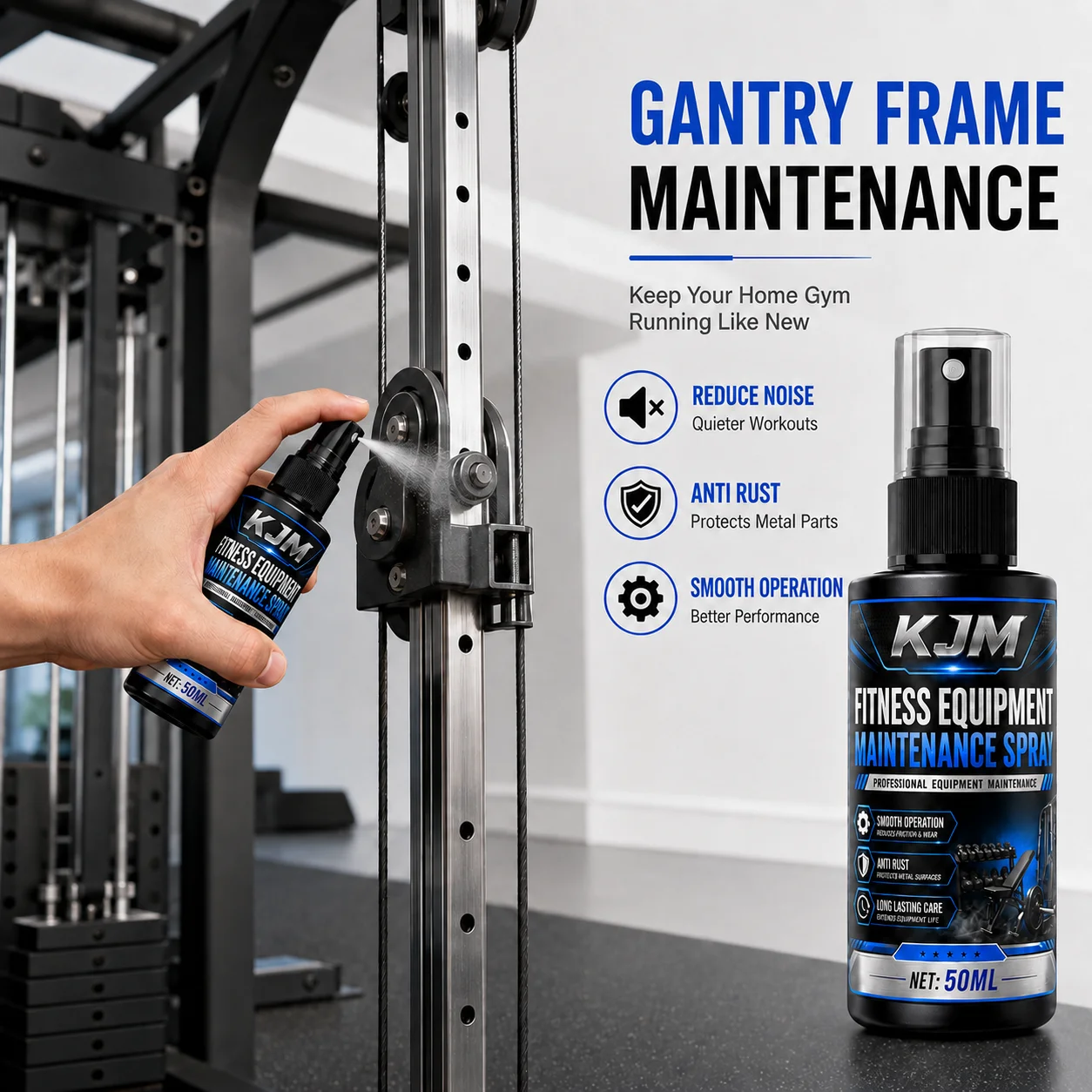 KJM Fitness Equipment Lubricant Spray For Treadmill Belt Gantry Frame Noise Reduction Anti Friction Maintenance 50ML