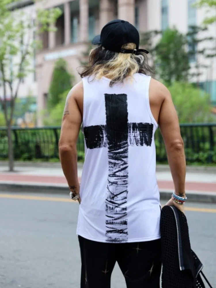 

3D Printed Sleeveless Tank Top Loose Split Hem Casual Vest Lightweight Breathable Summer Top for Women Streetwear