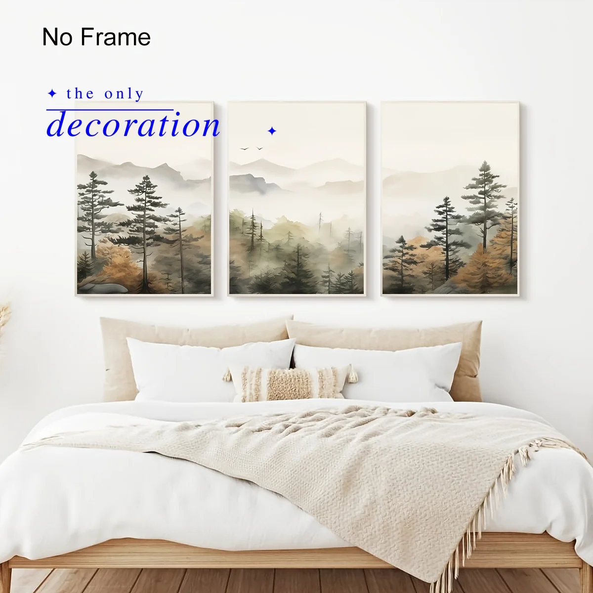 2D Flat, 2D Flat, 3pcs Set Print Fall Forest And Mountain Wall Art, Watercolor Autumn Landscape, Abstract Nature Print, Moder