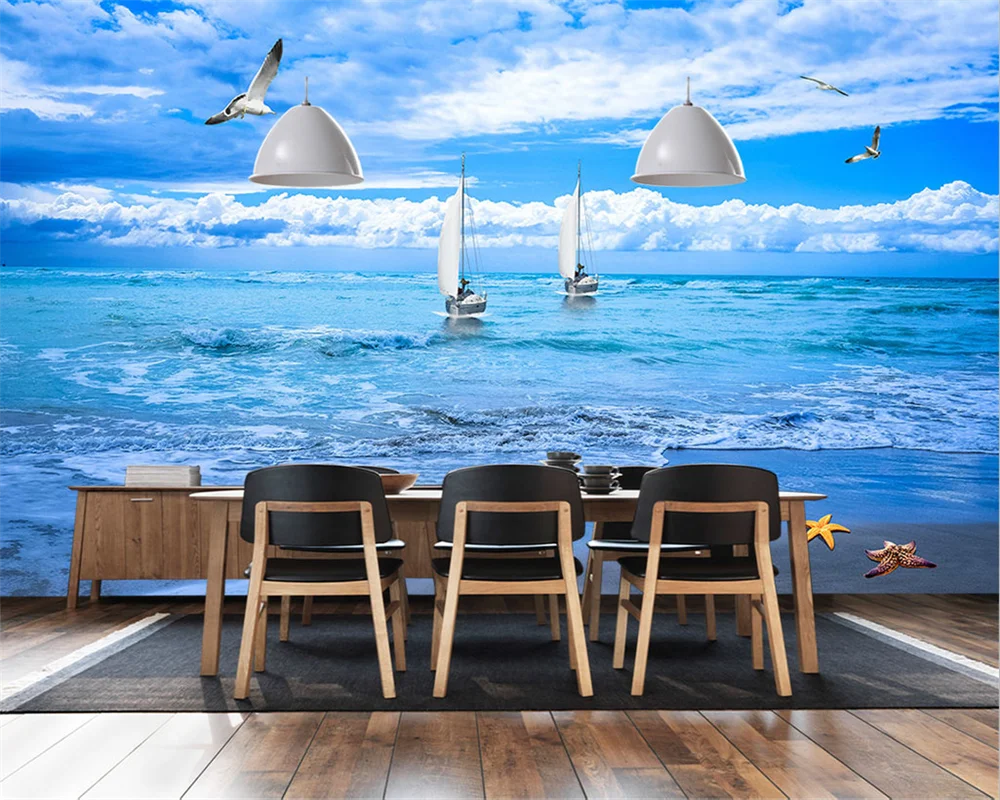 

beibehang 3D Fashion senior wallpaper beach coconut trees blue sky white clouds island background wall wallpaper for walls 3 d