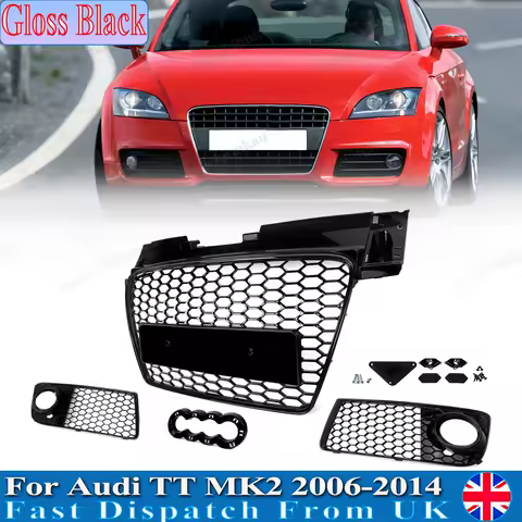 Front Upper Grille Replace For Audi TT TTS MK2 2006-2014 RS Style Front Radiator Mesh Grill Air Intake Grid Gloss Black