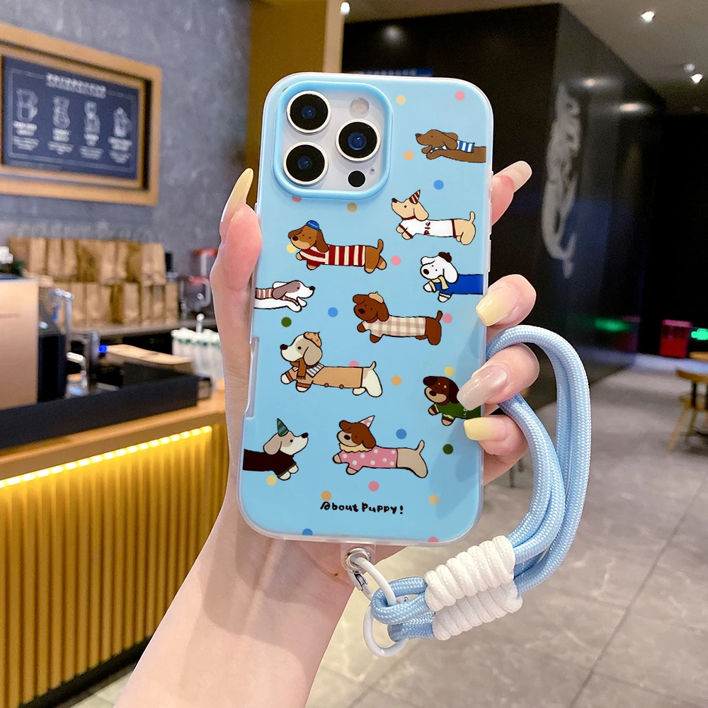 Handyhülle für Samsung Galaxy S26 Ultra S25 S24 S22 S23 Plus FE A56 A55 A35 A36 A37 5G Polka Dot Puppy mit Lanyard TPU-Hülle – Detail 3