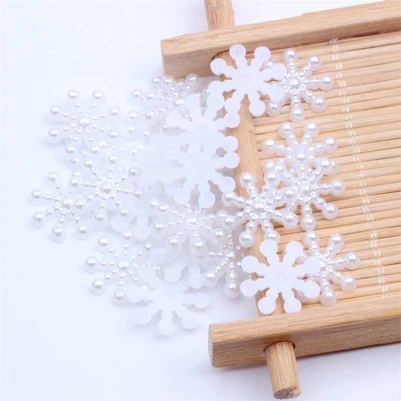 50pcs 15mm White Ivory Snowflake Shape Beads Craft Imitation Pearls Flatback For Art Scrapbooking DIY Decoration