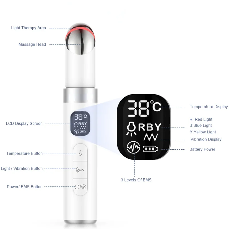 Masajeador de ojos EMS electrónico, compresa caliente para la piel del ojo, Lifting de arrugas, vibración antienvejecimiento, masaje térmico, terapia de luz relajante