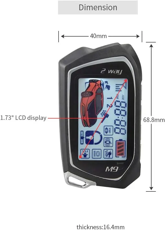 2-Way Car Alarm System with LCD Display, Remote Start & Turbo Timer for DC12V Vehicles