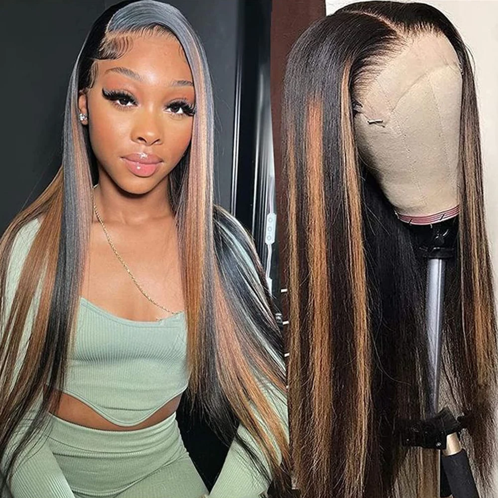 

1B/30 Straight 13x4 HD Lace Frontal Highlight Wig Human Hair 30 Inch Natural Brazilian Hair Wigs For Black Women