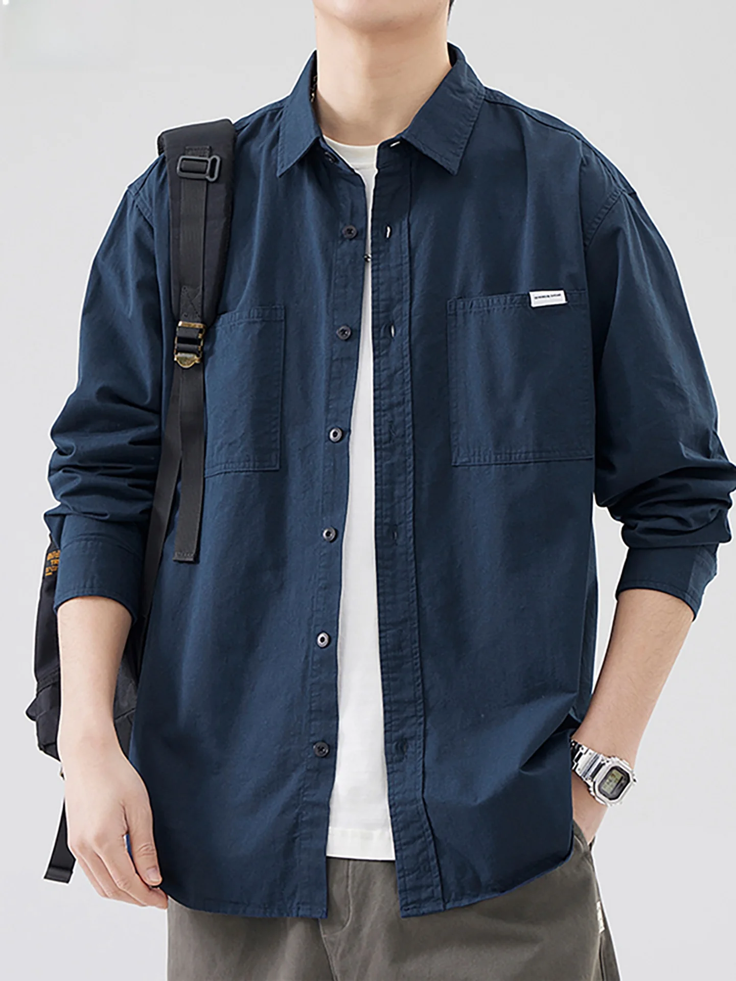 

Новая мужская хлопковая рубашка 2025 года: комфортная, свободная, длинная, в японском стиле, модная, в университетском стиле, дышащая, для работы