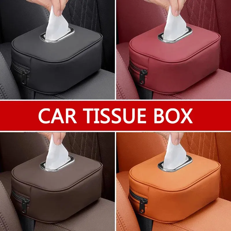 Car Tissue Box Holder Microfiber Leather Car Center Console Armrest Napkin Box Sun Visor Backseat Tissue Case with Fix Strap