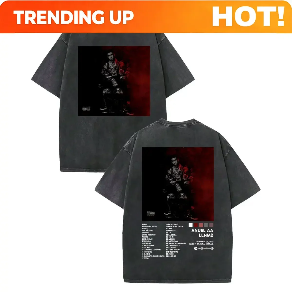 Customization Shirt Vintage Washed Rapper Anuel AA World Tour 2025 Graphic T Shirt Harajuku Hip Hop Pop Music T-shirts Unisex Fa