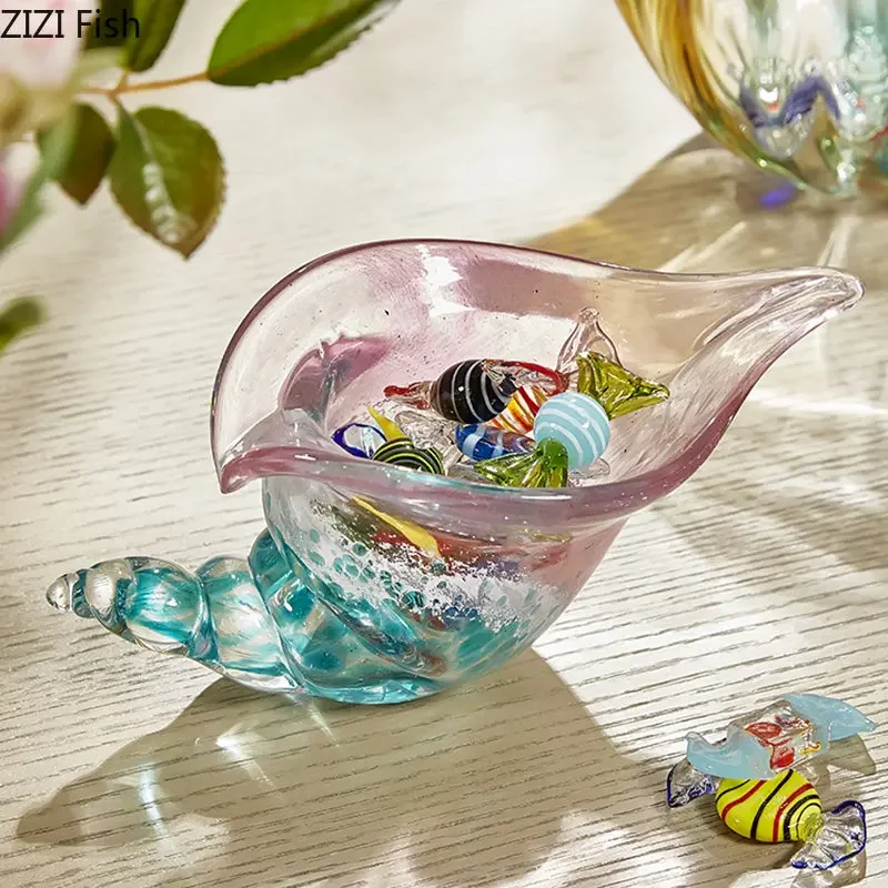 Colorful Conch Candy Jar Fruit Tray Creative Transparent Glass Conch Storage Basket Room Aesthetic Decor Desktop Storage Tray