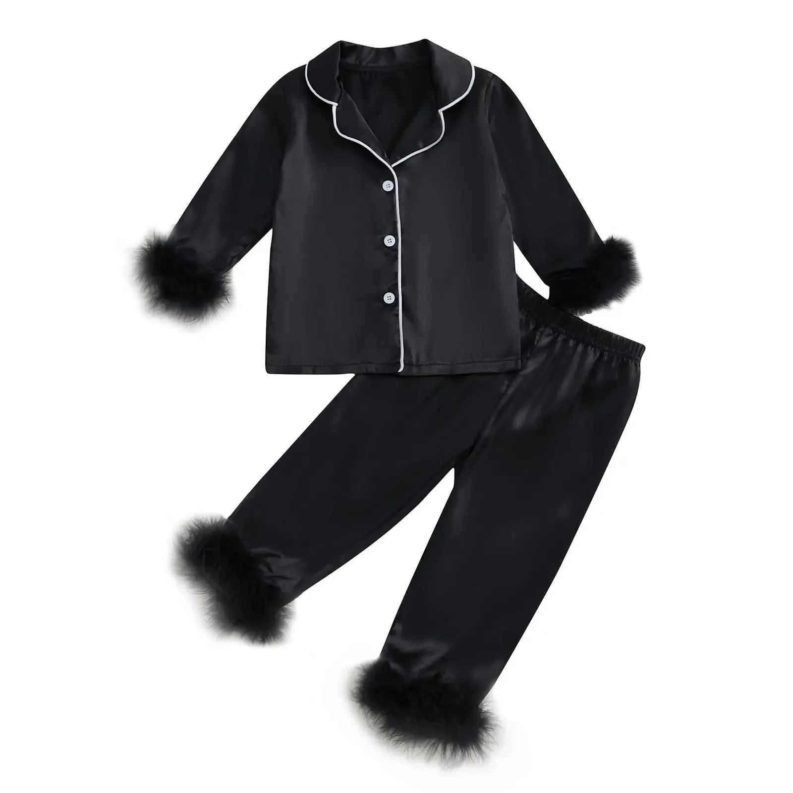Ready To Ship Boutique Long-Sleeved Kids Pajama Set British Buttons Trousers Girls Pajama Outfits