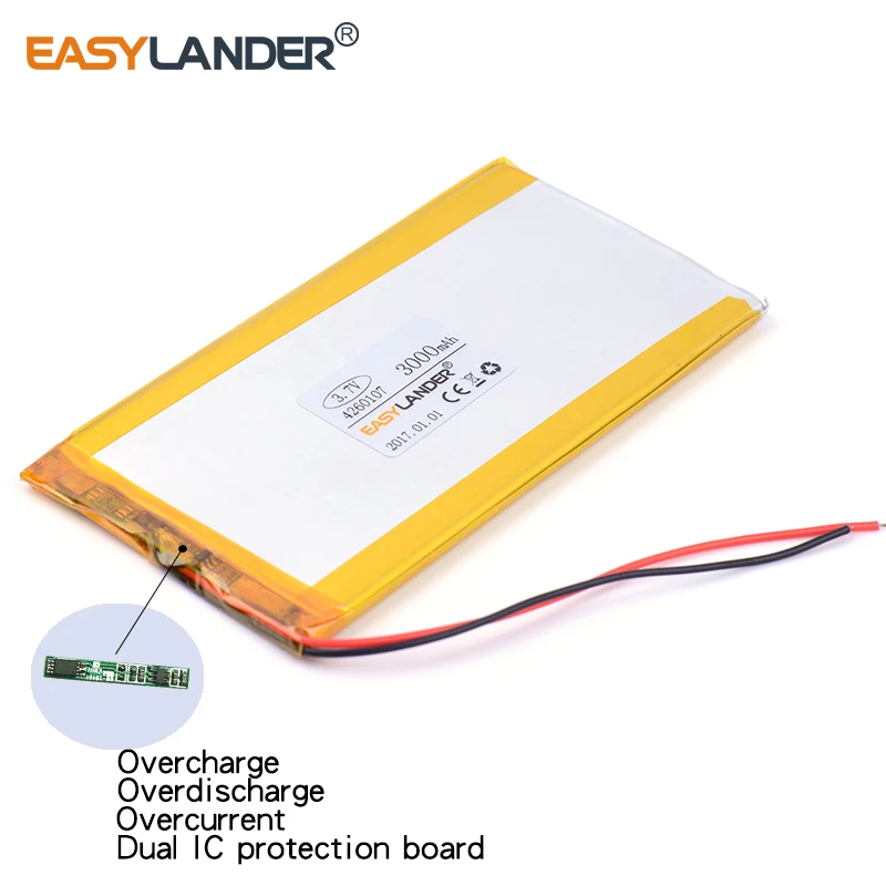 4260107   3,7 В, 3000 мАч, литий-полимерная литий-ионная аккумуляторная батарея для подходящих аккумуляторов для планшетов, внешний аккумулятор 4060105