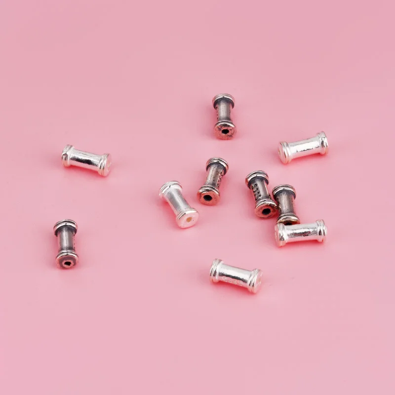 Straight pipe through hole bead bead diy handmade jewelry S925 pure silver Lulutong jewelry accessory