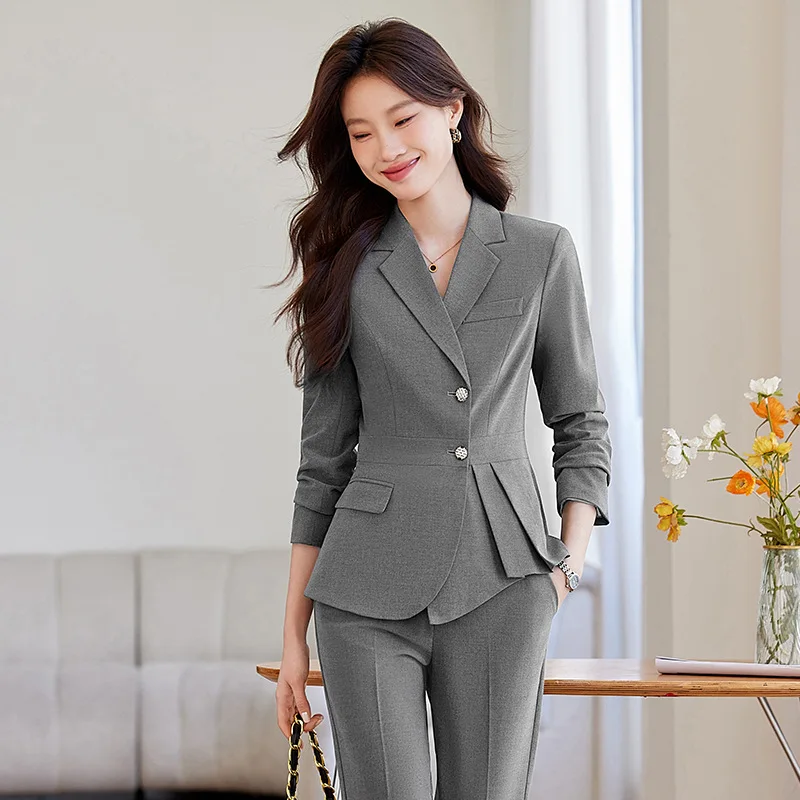 

Gray women's suit2025New Spring and Autumn Commuting Professional Formal Wear Irregular Hem Blazer Elegant Top